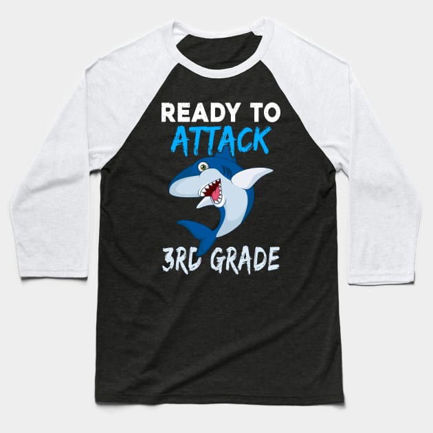 Shark Kids Ready To Attack 3rd Grade Boys Back To School Baseball T-Shirt by kateeleone97023